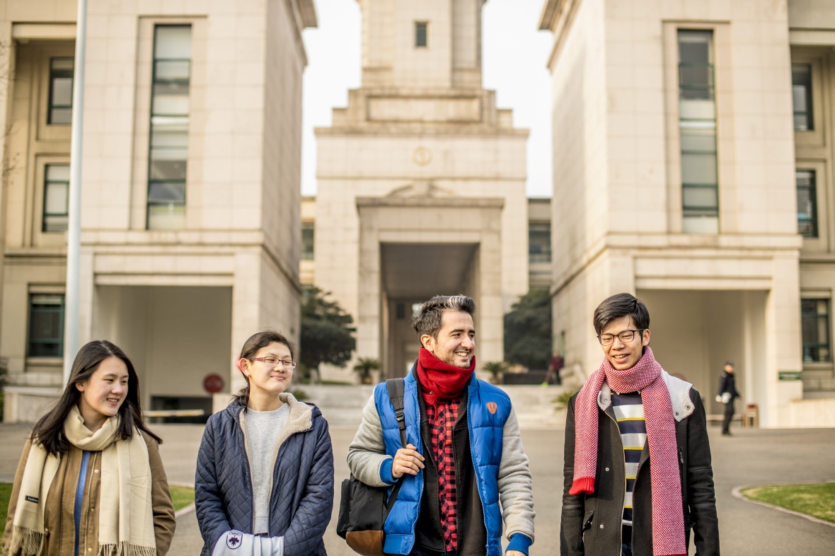 Students walking around Ningbo Campus