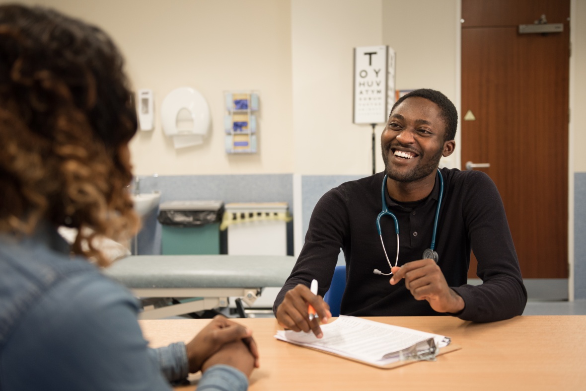 Student talking to an advisor